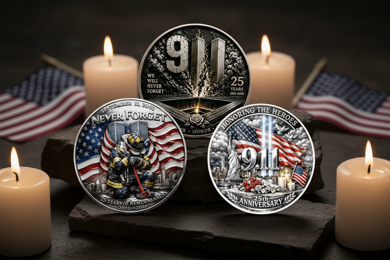 9/11 memorial collectible coins Never Forget FDNY tribute and 25th anniversary designs