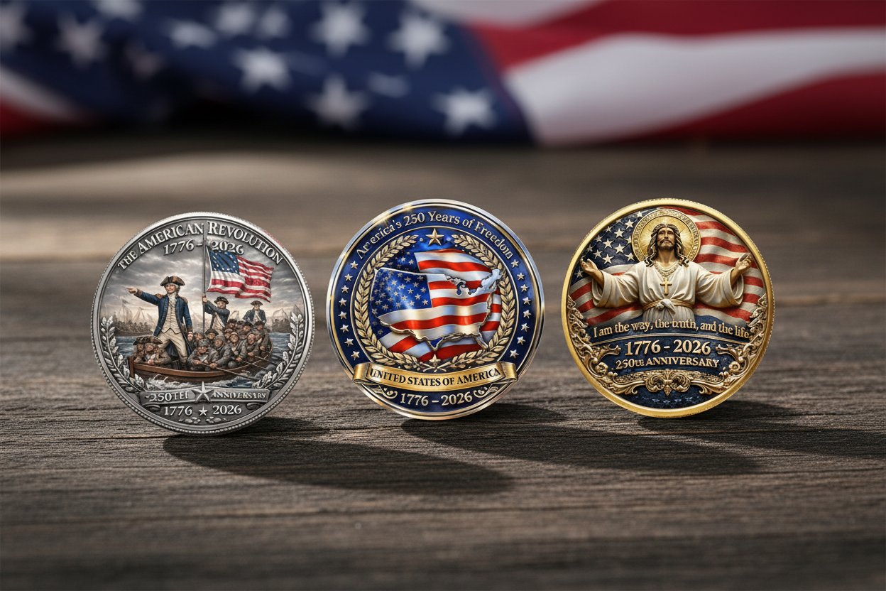 America 250th anniversary commemorative collectible coins 1776 2026 Independence Day patriotic gift for collectors available at One More Coin store