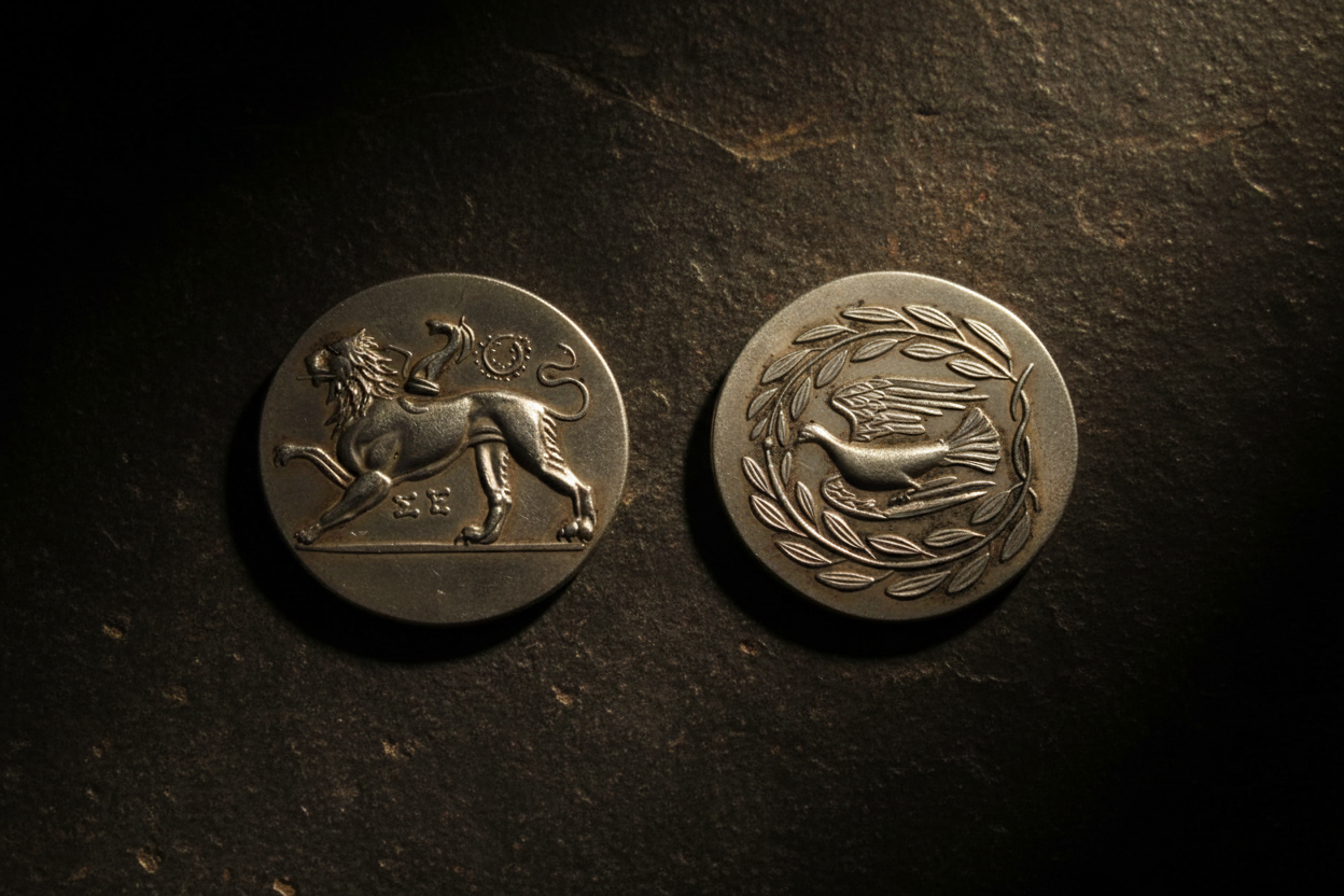 Ancient Greek Chimaera lion and dove collectible coin both sides antique silver Sicyon Peloponnese design