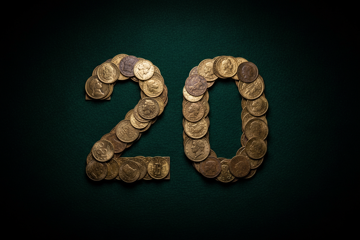 20 surprising coin facts collectible coins arranged as number 20 on dark felt available at One More Coin store