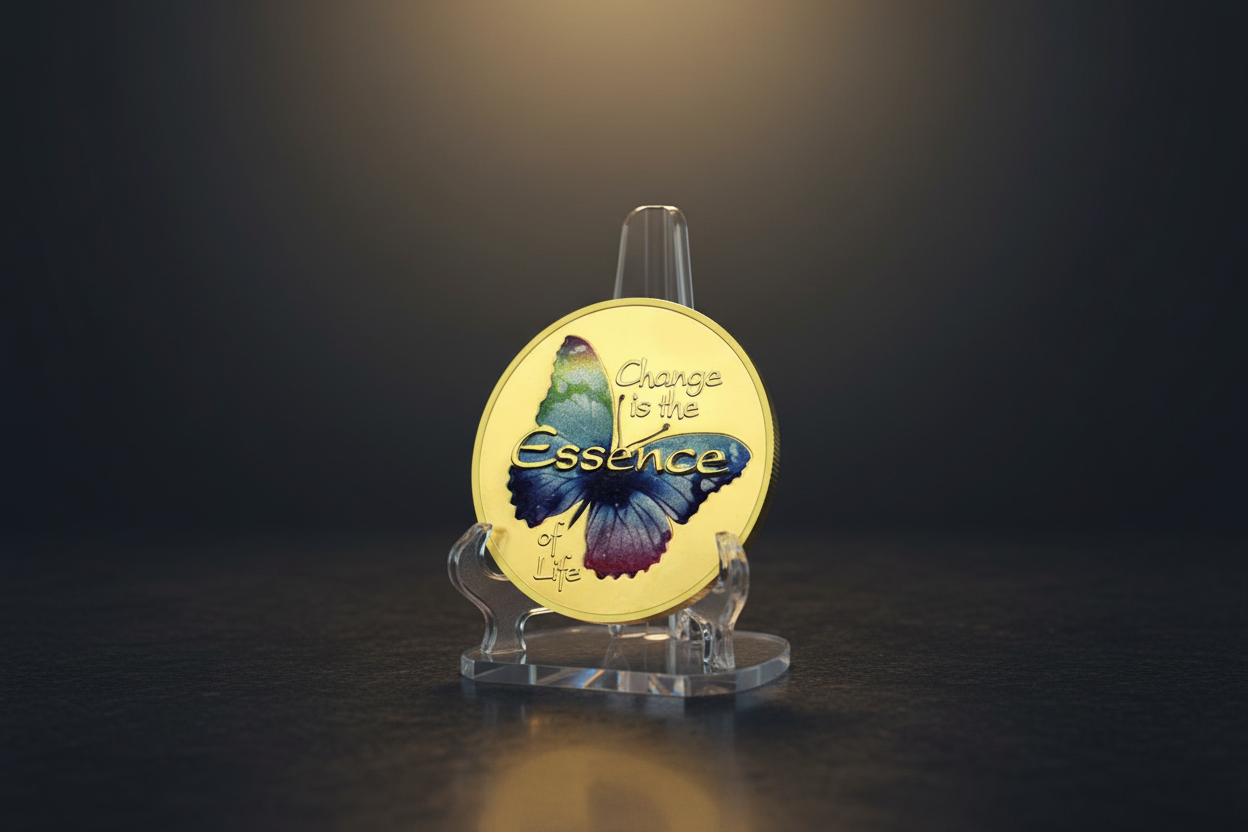 Butterfly collectible coin on display stand — gold-tone finish collectible coin for collectors available at One More Coin store