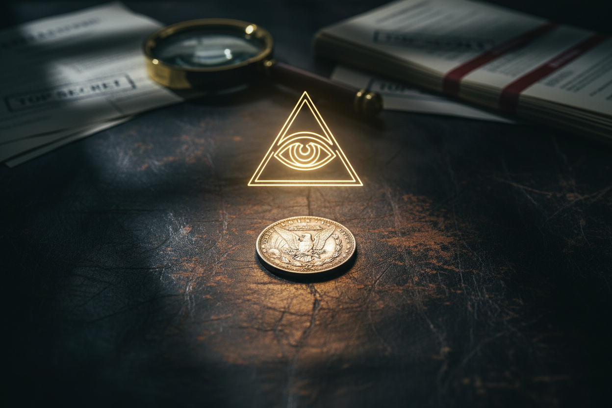 Real coins linked to conspiracy theories secret symbols hidden messages Eye of Providence collectible numismatic history