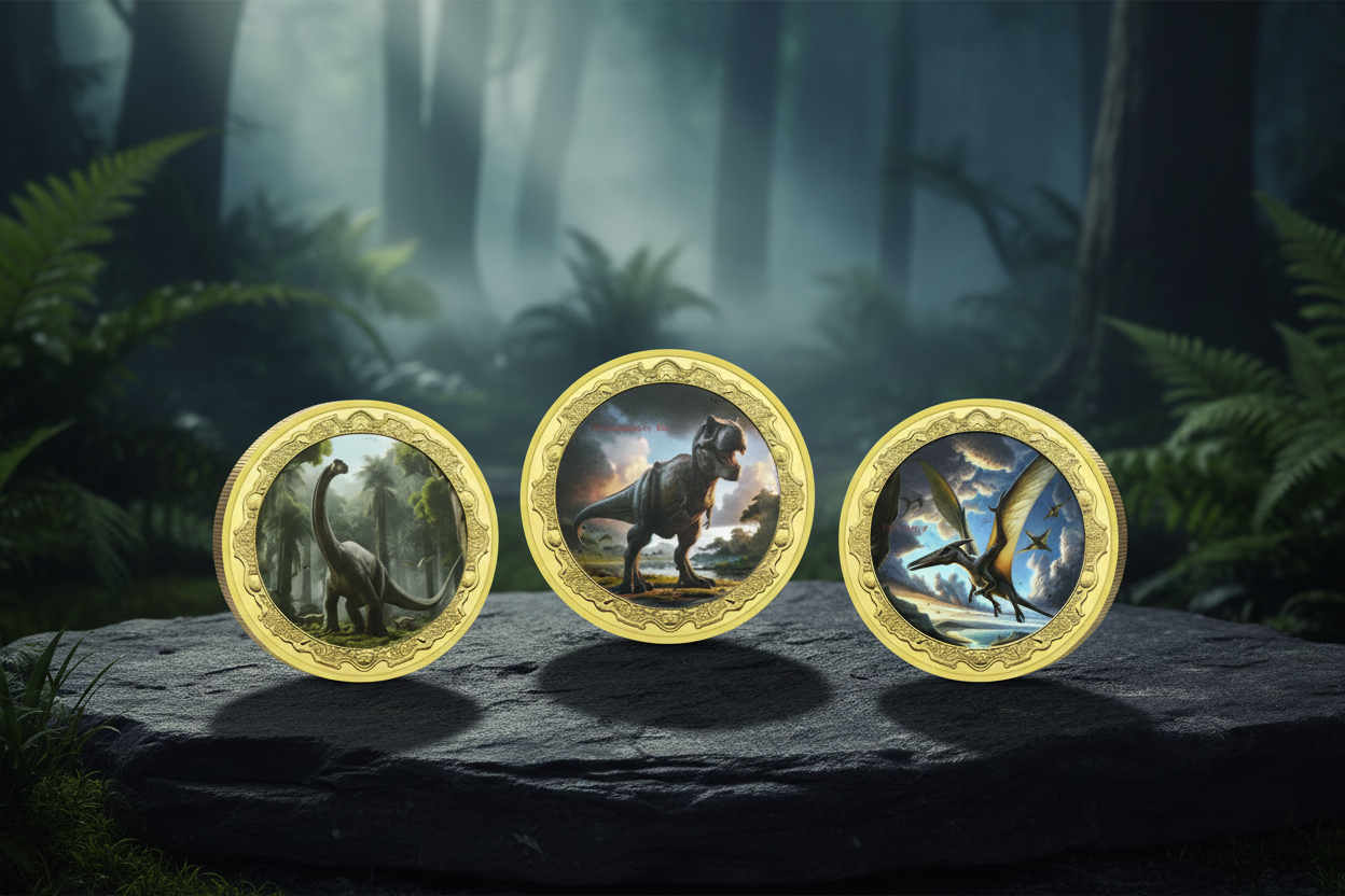 Dinosaur collectible coins Brachiosaurus T-Rex Pterodactyl gold commemorative coins
