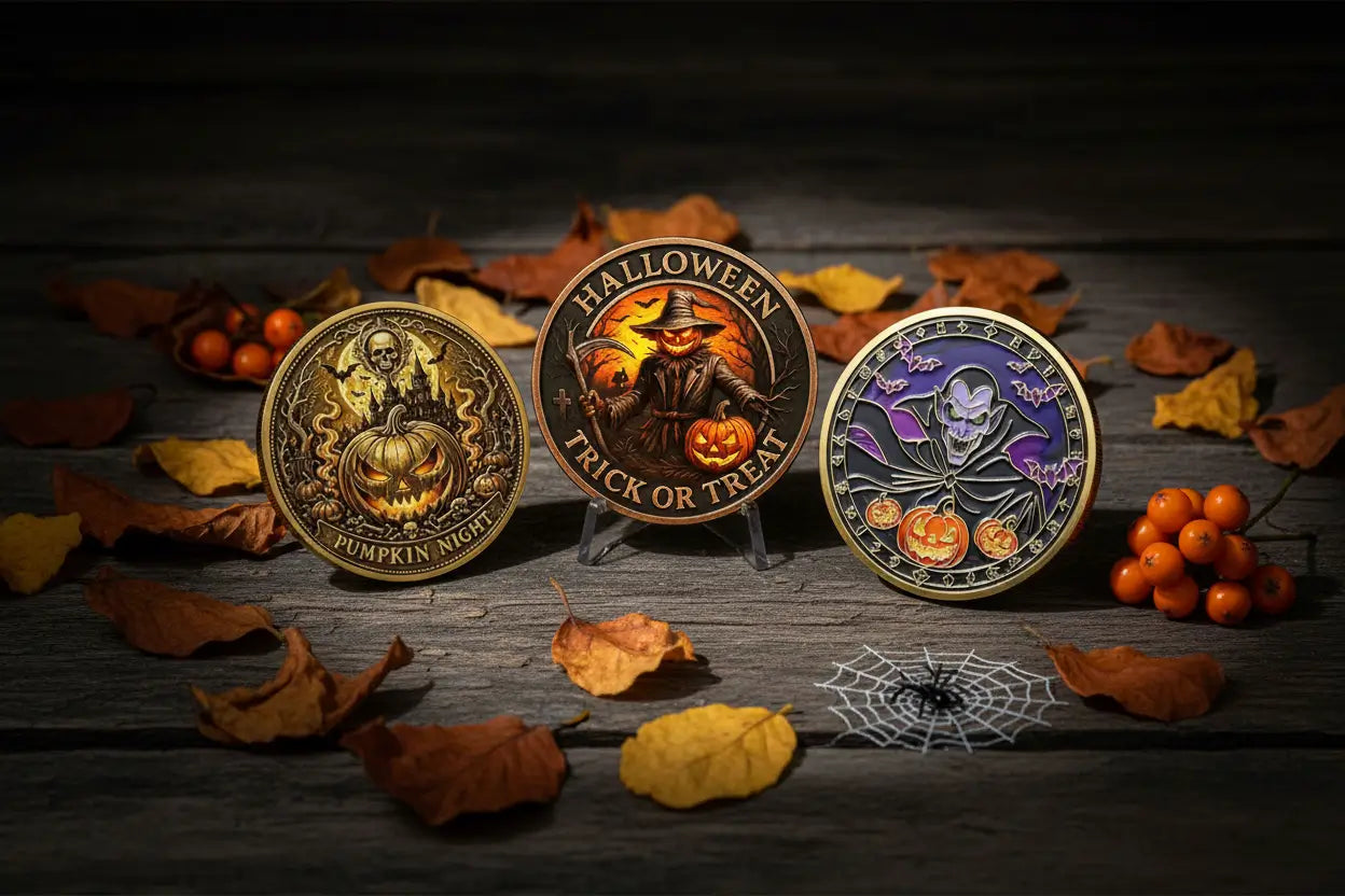 Halloween collectible coins Pumpkin Night Trick or Treat and Dracula Vampire seasonal collector gift coins