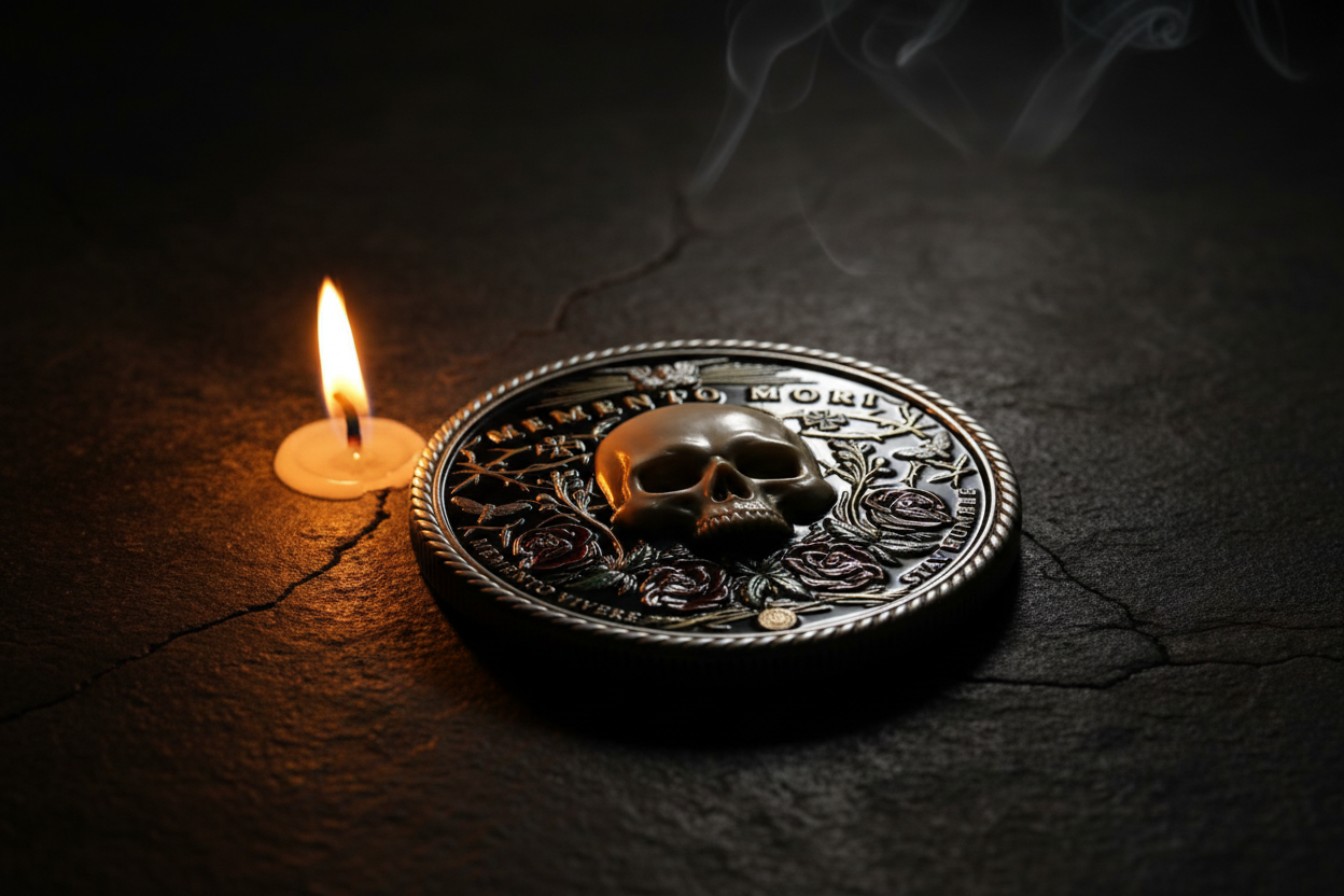 Memento Mori skull and rose stoic collectible coin philosophical gift for collectors
