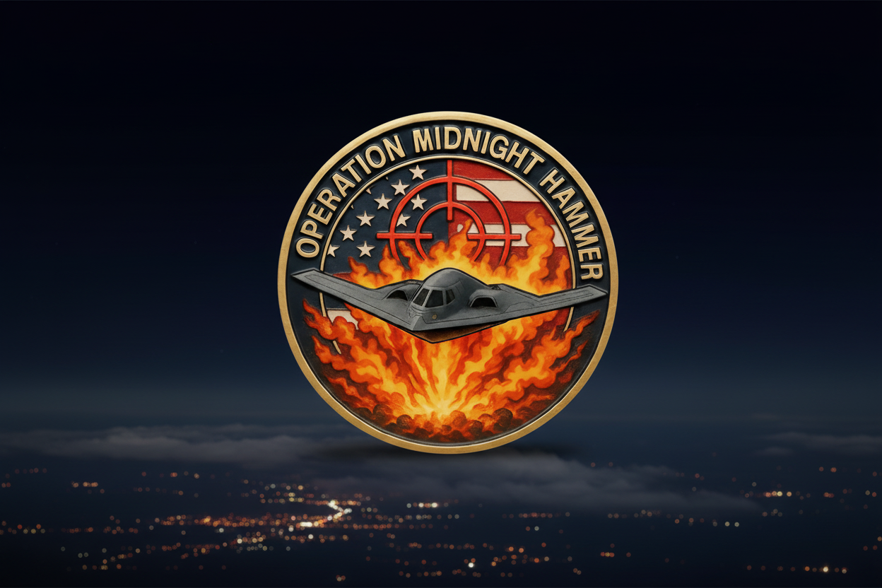 Operation Midnight Hammer B2 Spirit stealth bomber challenge coin — military commemorative collectible