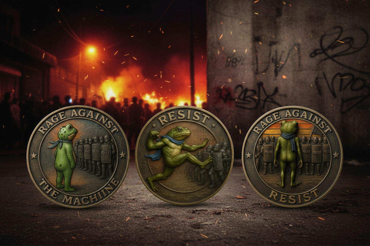Rage Against the Machine collectible coin antique bronze finish — resistance themed novelty coin for fans and collectors available at One More Coin store