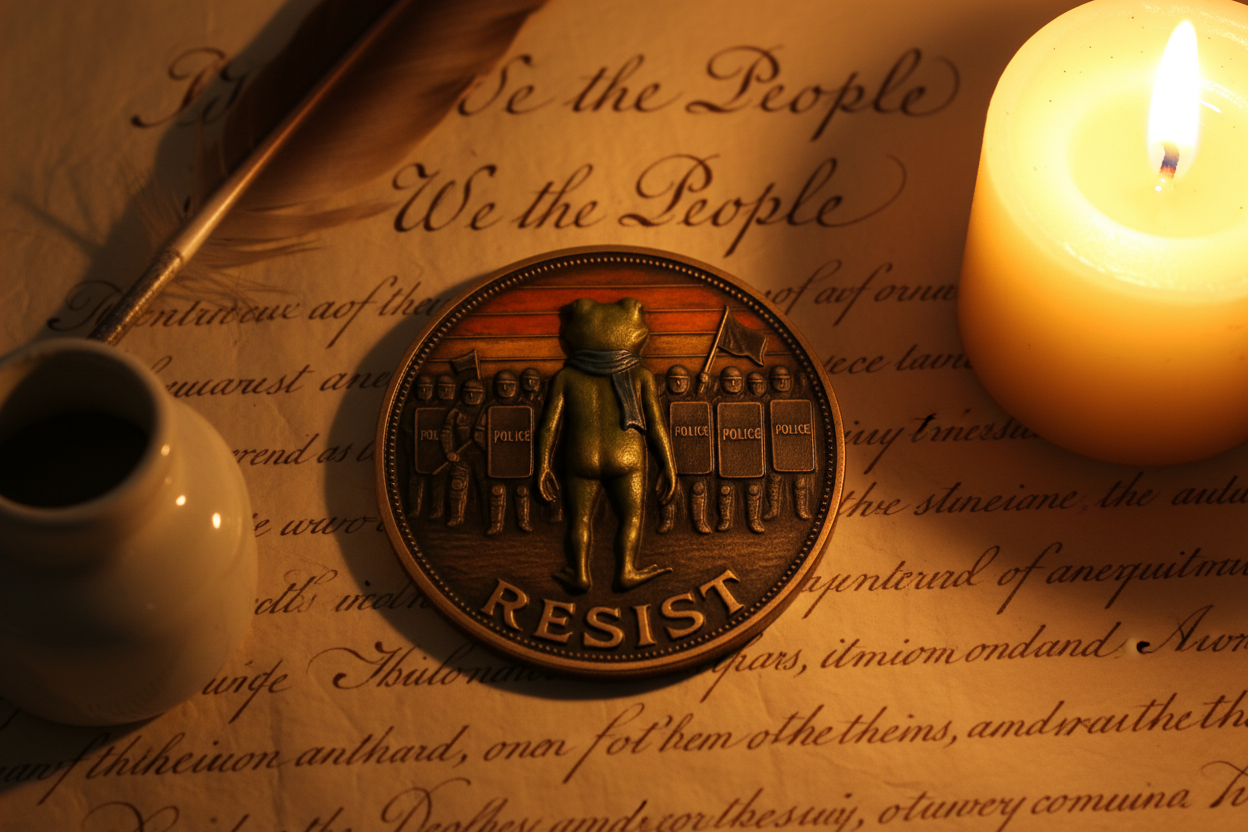 Resist novelty coin on Declaration of Independence representing the rise of novelty coins