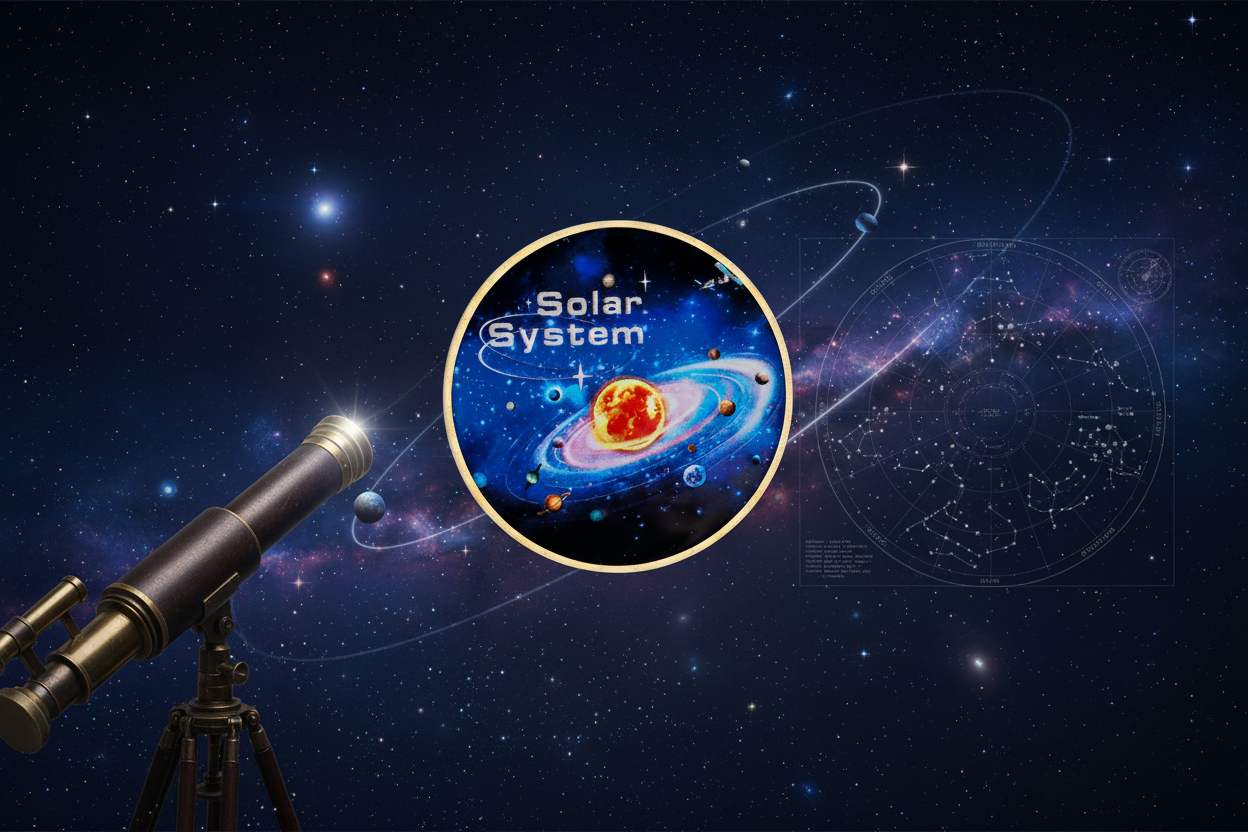 Solar System Planets Commemorative Coin featuring planetary designs on cosmic space background with stars and nebula