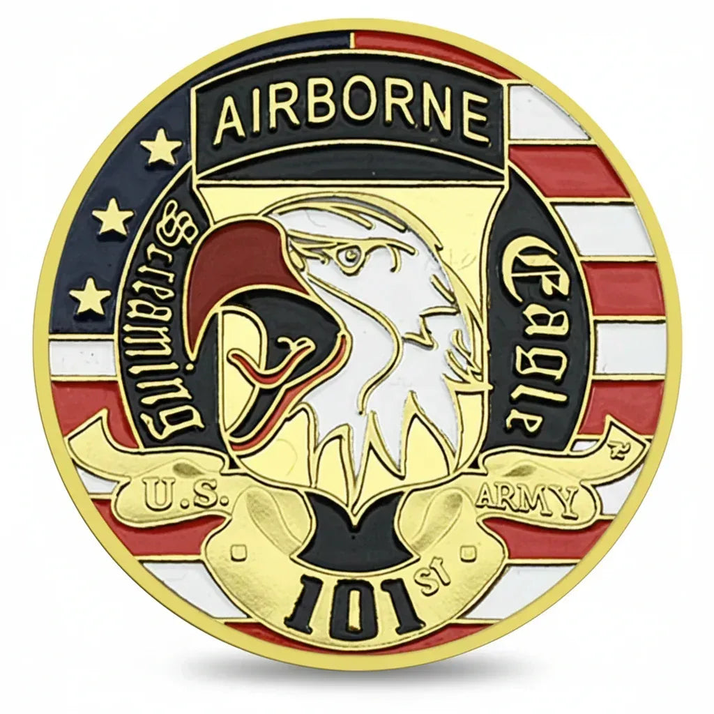 101st Airborne Division challenge coin commemorative collectible Screaming Eagles airborne paratrooper US Army military collectible token available at One More Coin store
