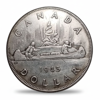 1945 Canadian Silver Dollar voyageur canoe reverse historical collectible coin gift for collectors
