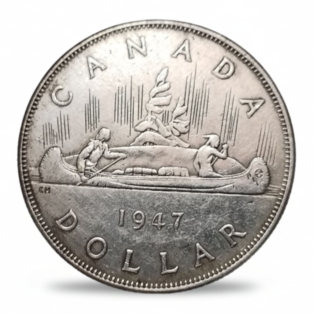 1947 Canadian Silver Dollar voyageur canoe reverse historical collectible coin gift for collectors
