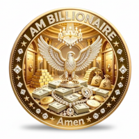 I Am Billionaire Amen eagle vault lucky collectible coin reverse face gold bars banknotes chandelier prosperity affirmation gold tone collectible token
