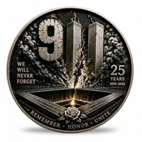 9/11 25th anniversary commemorative collectible coin featuring Twin Towers We Will Never Forget 2001-2026 remember honor unite available at One More Coin store
