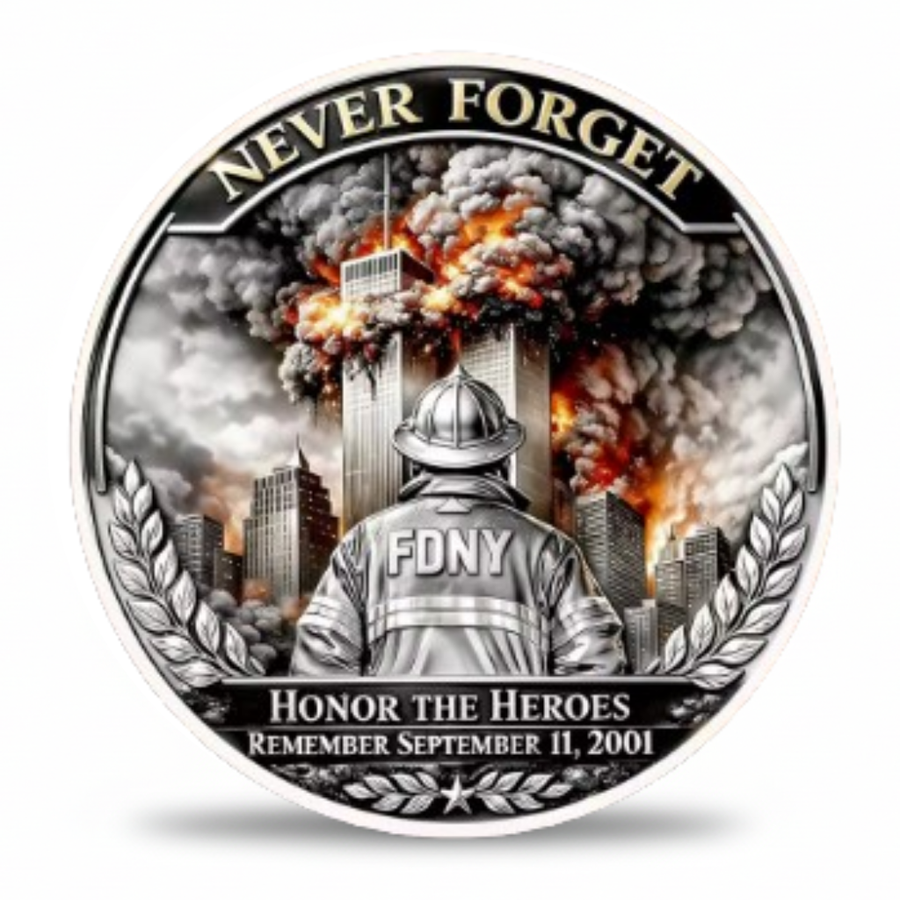 9/11 Never Forget FDNY firefighter commemorative collectible coin token September 11 memorial tribute gift for first responder collectors

