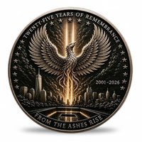 9/11 twenty-five years of remembrance collectible coin token phoenix rising above New York skyline from the ashes rise 2001-2026
