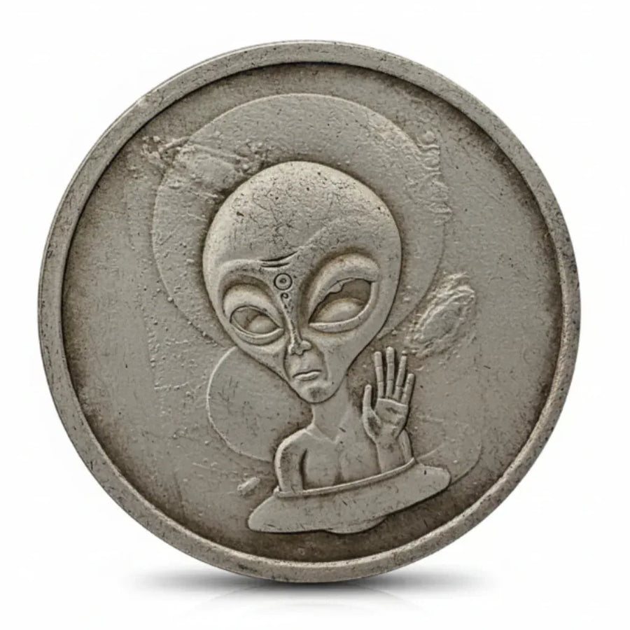 Alien hobo coin collectible UFO extraterrestrial greeting third eye sci-fi paranormal memorabilia gift for collectors available at One More Coin store