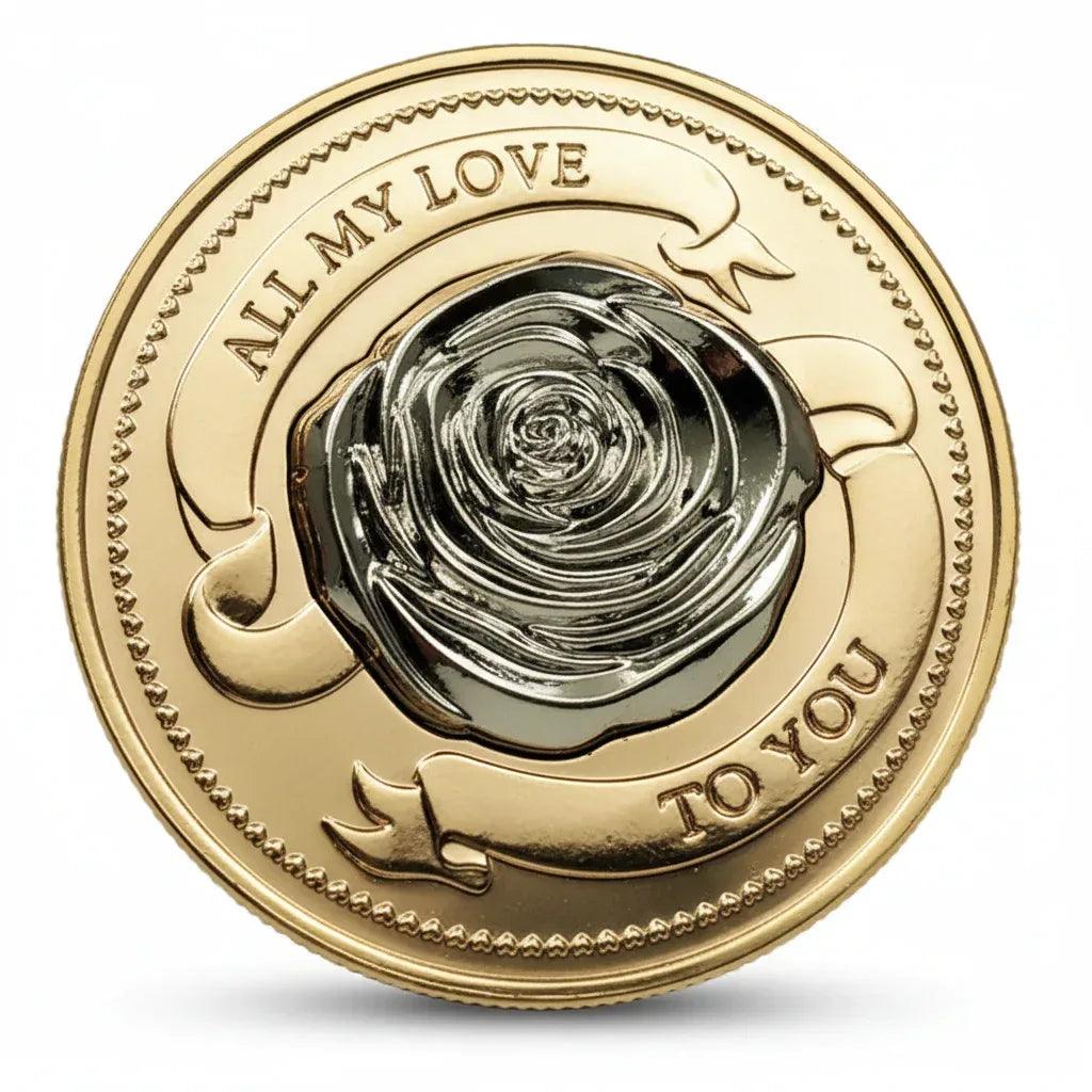 All My Love rose coin commemorative collectible 3D flower gold silver romantic Valentine anniversary love collectible token available at One More Coin store

