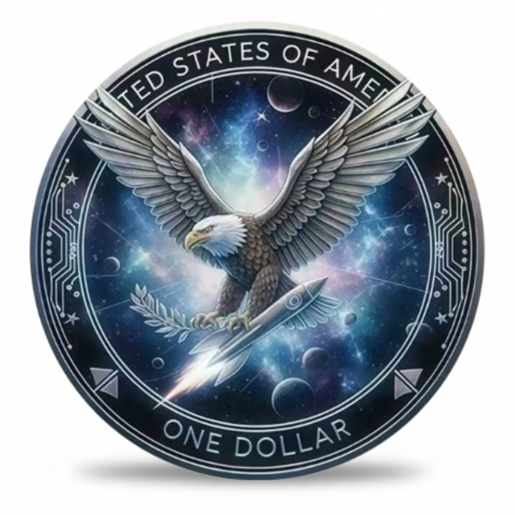 America 250 semiquincentennial collectible coin bald eagle rocket olive branch deep space United States of America patriotic collectible
