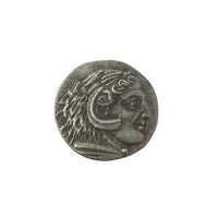 Ancient Alexander the Great coin showing Hercules wearing Nemean lion skin headdress with lion's head and mane - antique silver finish 40g
