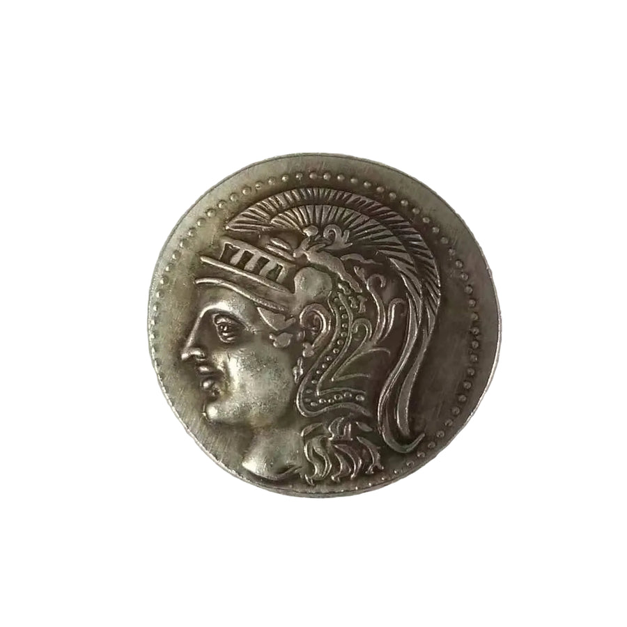 Ancient Athens Athena coin showing goddess of wisdom with distinctive crested helmet and plume - antique silver finish 27g
