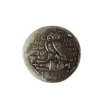 Ancient Athens coin reverse showing iconic owl with ΑΘΕ inscription - antique silver finish 27g