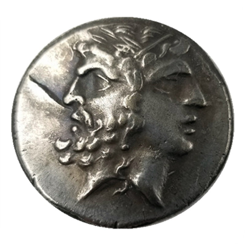 Ancient Greek Apollo coin showing god of light with laurel wreath crown and flowing hair - antique silver finish 35g