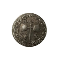 Ancient Greek Tenedos coin reverse showing sacred tripod with olive wreath and ΤΕΝΕΔΟΣ inscription - antique silver finish 35g
