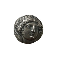 Ancient Macedonian Philip coin showing youthful royal portrait with elaborate curly hair - antique silver finish 22g