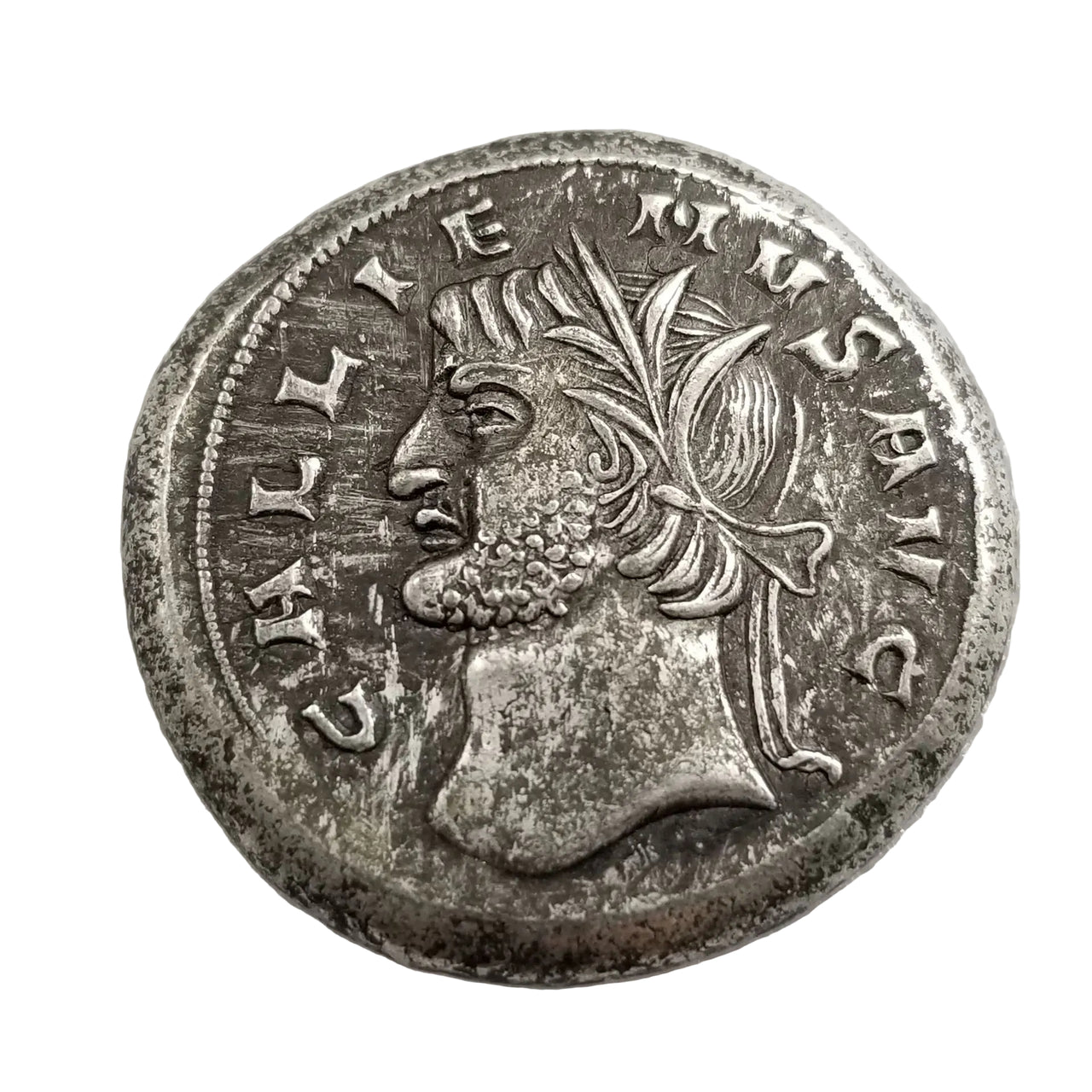 Ancient Roman Emperor Philip I the Arab coin showing bearded profile with ornate radiate crown and Latin inscription - antique