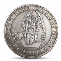 Angel skeleton coin with rose and eagle reverse 1921 carved gothic art available at One More Coin store
