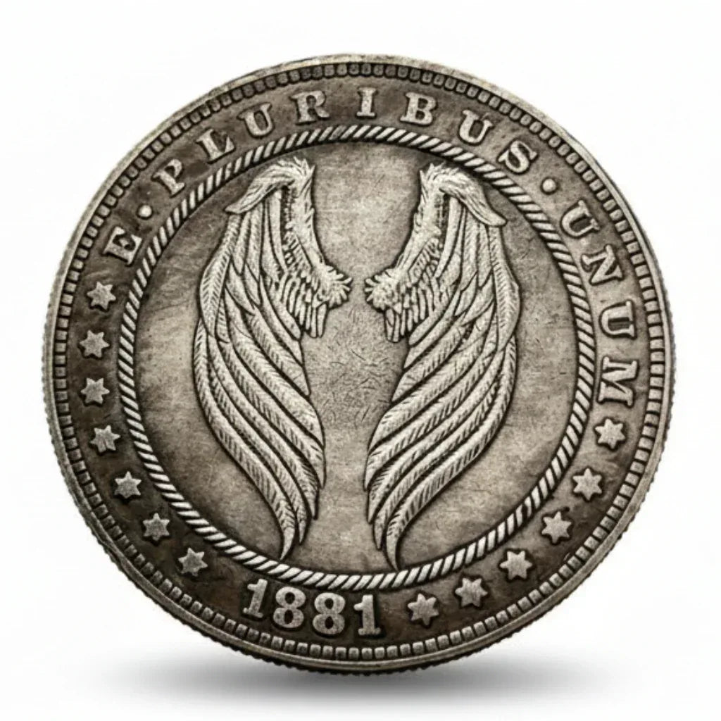 Angel wings hobo nickel collectible coin 1881 spiritual faith carved folk art gift for collectors available at One More Coin store
