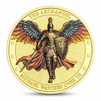 Archangel Michael guardian coin commemorative collectible rainbow wings protection prayer religious spiritual angel collectible token available at One More Coin store
