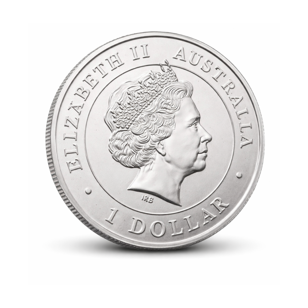 Australian Elizabeth II 1 Dollar silver coin reverse featuring Queen Elizabeth II profile portrait with ELIZABETH II AUSTRALIA text and reeded edge