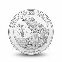 Australian Kookaburra 2016 commemorative silver coin front featuring detailed kookaburra bird perched on wooden fence post with barbed wire