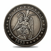 Baphomet coin with winged deity torch and meditation pose 1893 occult gothic collectible available at One More Coin store
