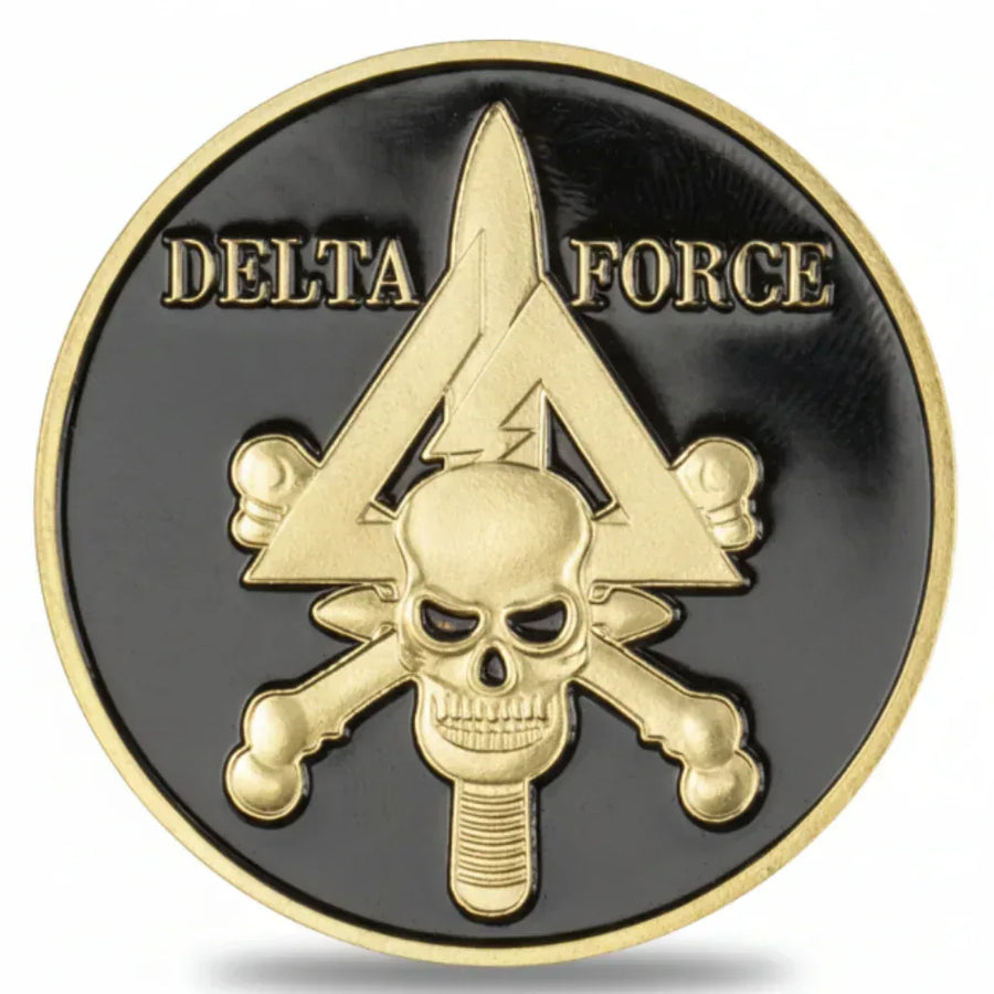 Delta Force challenge coin commemorative collectible skull crossed daggers special operations US Army special forces military collectible token available at One More Coin store
