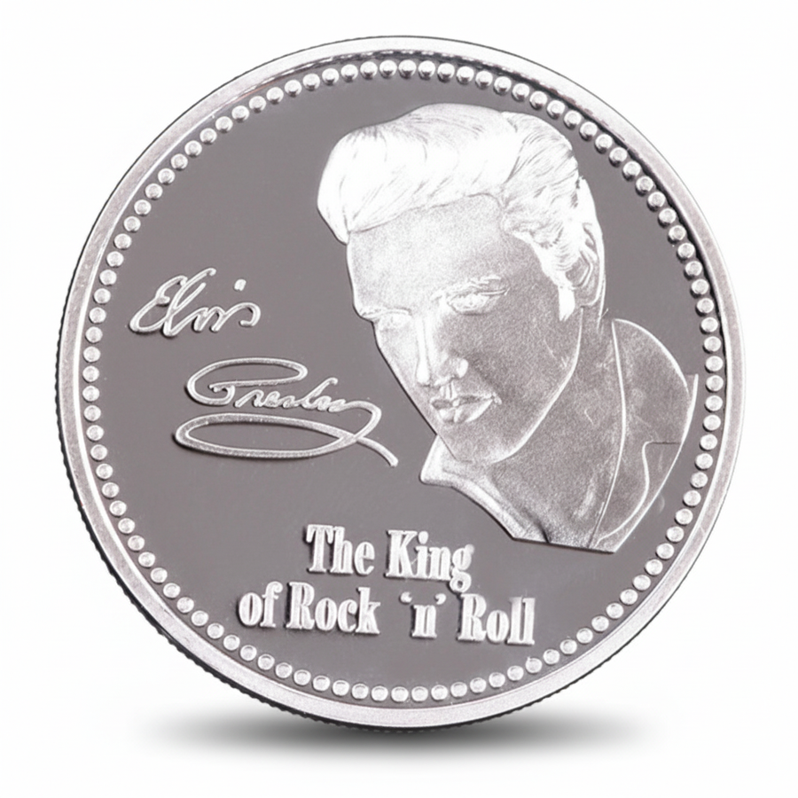 Elvis Presley commemorative coin King of Rock n Roll music legend collectible gift for fans available at One More Coin store
