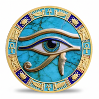 Eye of Horus Wedjat ancient Egyptian commemorative collectible coin turquoise enamel gold relief scarab ankh border available at One More Coin store
