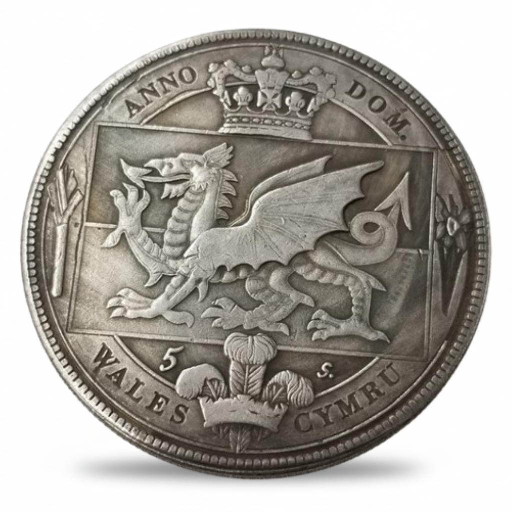 Welsh Dragon heraldic reverse 1887 Victorian Crown commemorative collectible coin token Wales Cymru historical collectible coin token
