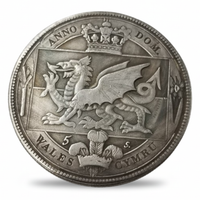 Welsh Dragon heraldic reverse 1887 Victorian Crown commemorative collectible coin token Wales Cymru historical collectible coin token
