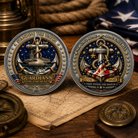 Guardians of the Sea US Navy commemorative collectible coin both sides displayed on nautical map with compass rope and American flag lifestyle shot
