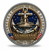 Guardians of the Sea US Navy commemorative collectible coin anchor aircraft carrier standing the watch 1776 2026 available at One More Coin store
