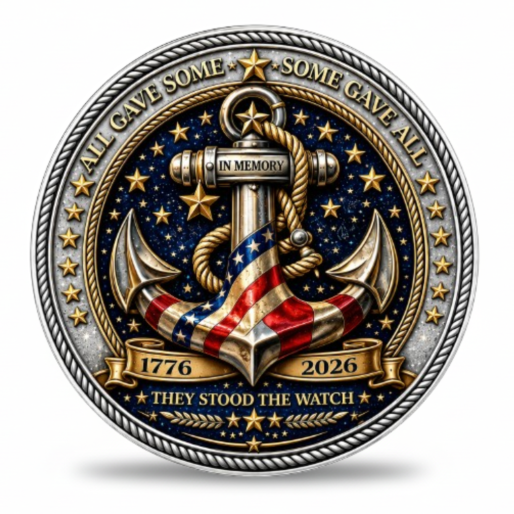 Guardians of the Sea US Navy commemorative collectible coin memorial anchor Stars and Stripes all gave some some gave all they stood the watch
