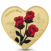 Heart rose love coin gold commemorative collectible heart-shaped embossed red roses romantic Valentine anniversary collectible token available at One More Coin store
