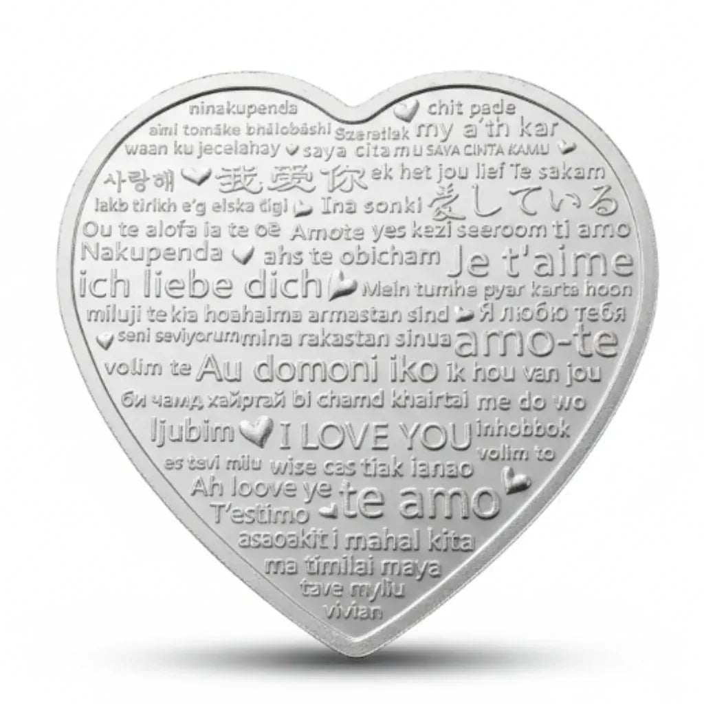 I Love You heart rose coin reverse side multilingual love inscriptions multiple languages romantic Valentine anniversary collectible token
