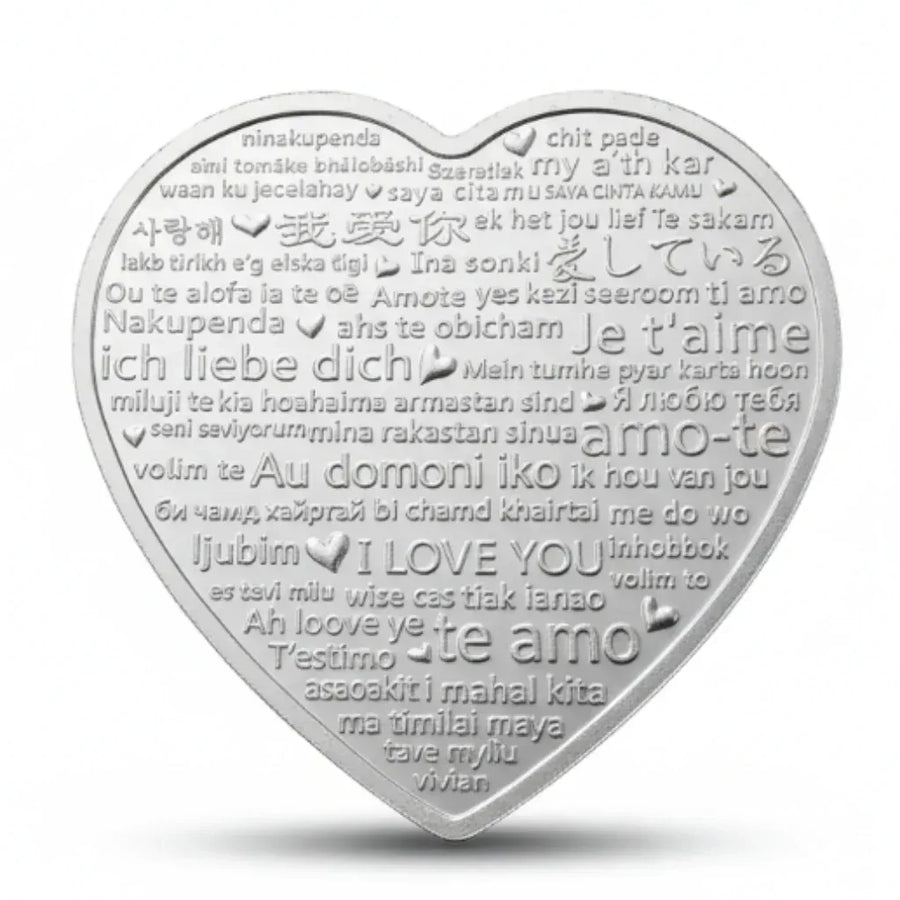 I Love You heart rose coin reverse side multilingual love inscriptions multiple languages romantic Valentine anniversary collectible token
