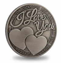 I Love You lucky coin commemorative collectible four-leaf clover hearts romantic message love keepsake collectible token available at One More Coin store
