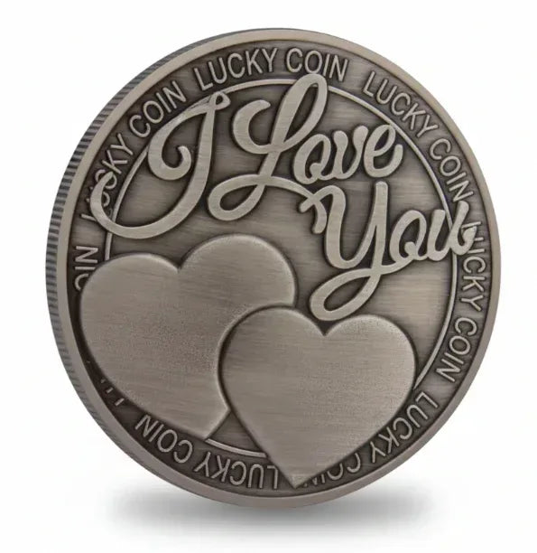 I Love You lucky coin commemorative collectible four-leaf clover hearts romantic message love keepsake collectible token available at One More Coin store
