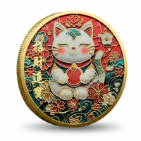 Japanese Lucky Cat Maneki-neko coin commemorative collectible beckoning cat cherry blossoms prosperity fortune novelty collectible token available at One More Coin store
